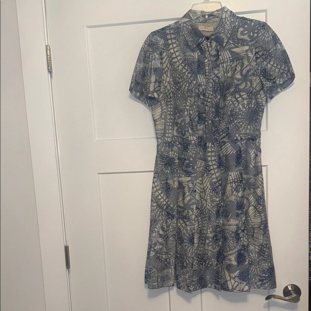 Tory Burch Navy and Cream Short-Sleeve Shirt Dress